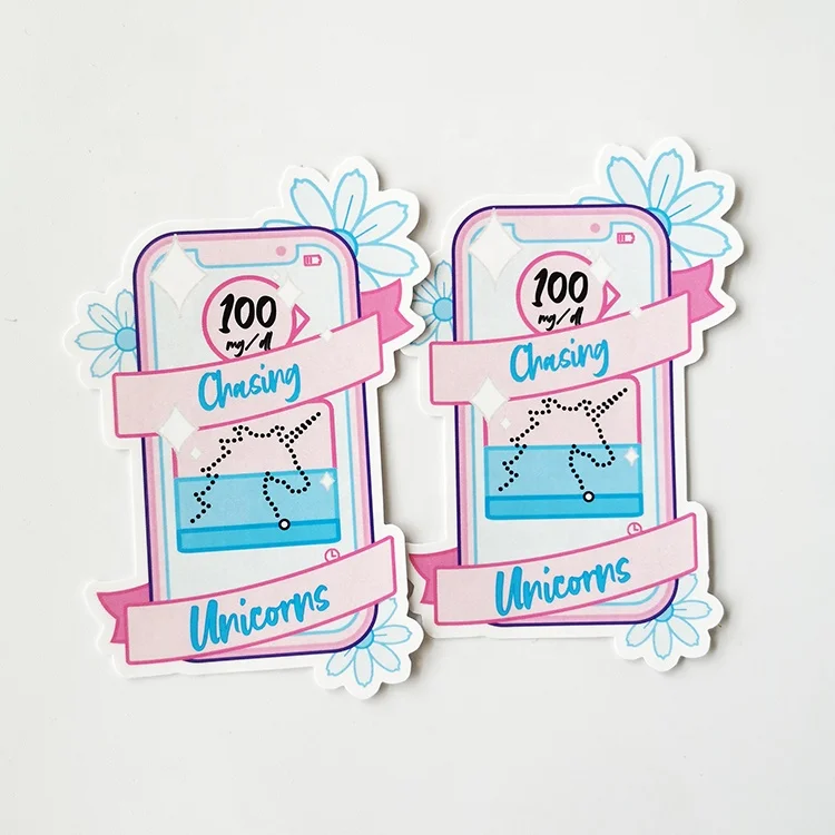 Popular Durable Customized Die Cut PVC Sticker Printing Logo Label Waterproof Glossy Matte Film Water Bottle Vinyl Stickers