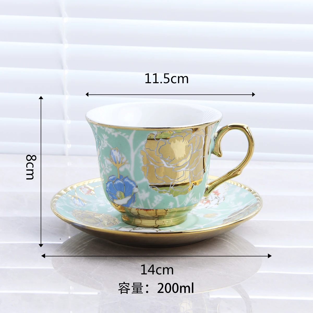 Deluxe 14PCS Water Set Arabia Gold Framed Porcelain Coffee & Tea Cup Set with Teapot Tray Ceramic Tea Cup Set