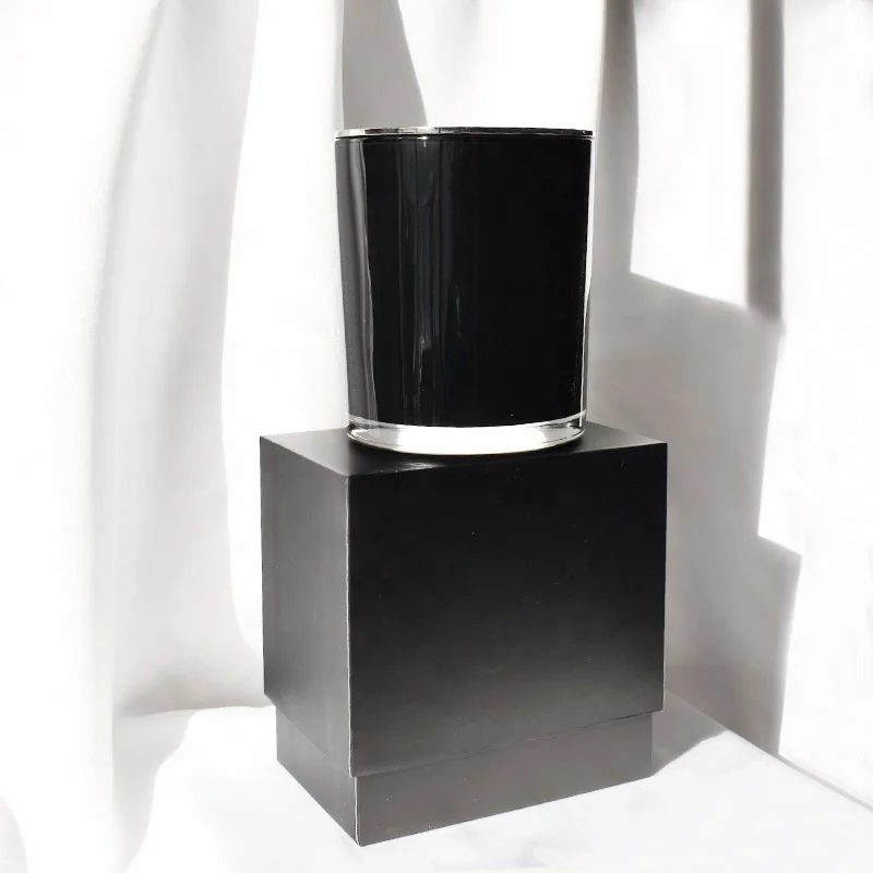 12oz Black Candle Jars with Zinc Alloy Silver Thin Lid with Custom Engraved logo and Gift Rigid Cardboard Black Boxes Packaging