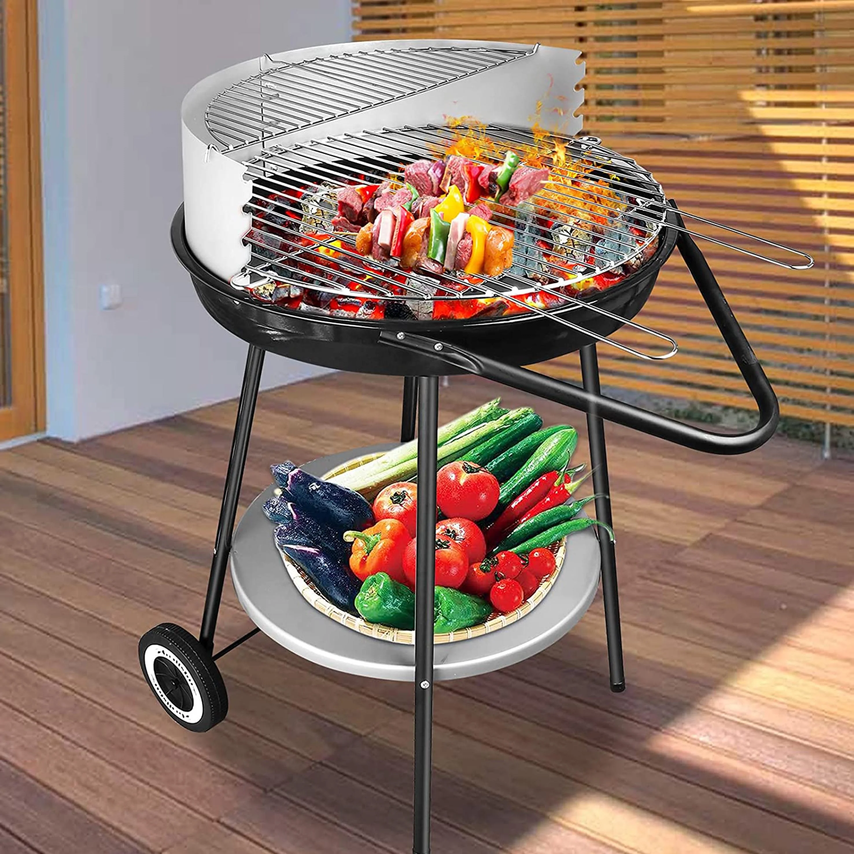 Easily Cleaned Outdoor glossly black porcelain enamel grill charcoal barbecue grill