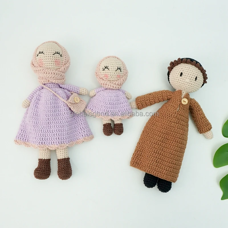 Муслиновое платье Кукла летние плюшевые куклы крючком Amigurumi фаршированные ручной работы хлопок хиджаб кукла