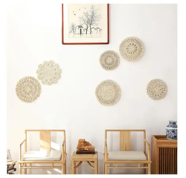 handmade straw wicker seagrass plate wall hangings decoration for home living room multi-purpose Round Woven Placemats Dining