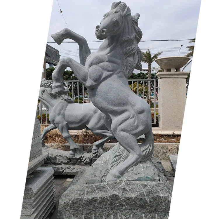 Outdoor Garden Decoration Natural Black Granite Stone Carving Large Galloping Horse Statues Life Size Winged Sculptures