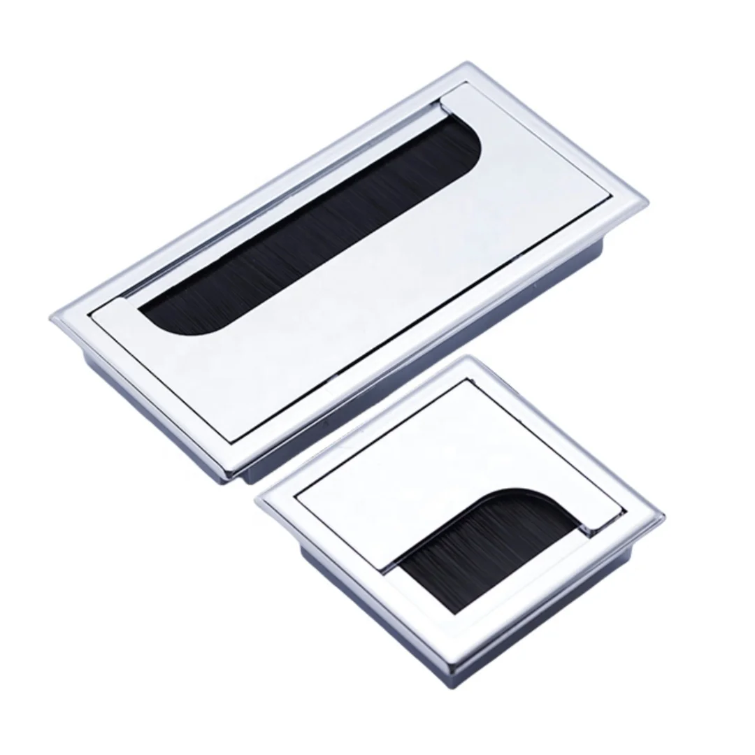 Computer Office Cable Box Alloy Soft Closing Rectangular Square Office Table Desktop Desk Cable Hole Cover Grommet