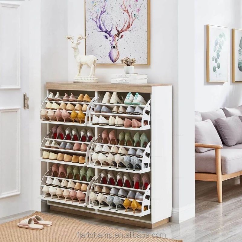 2 Sliding Doors Home Modern Wooden Storage Shoe Rack Cabinet