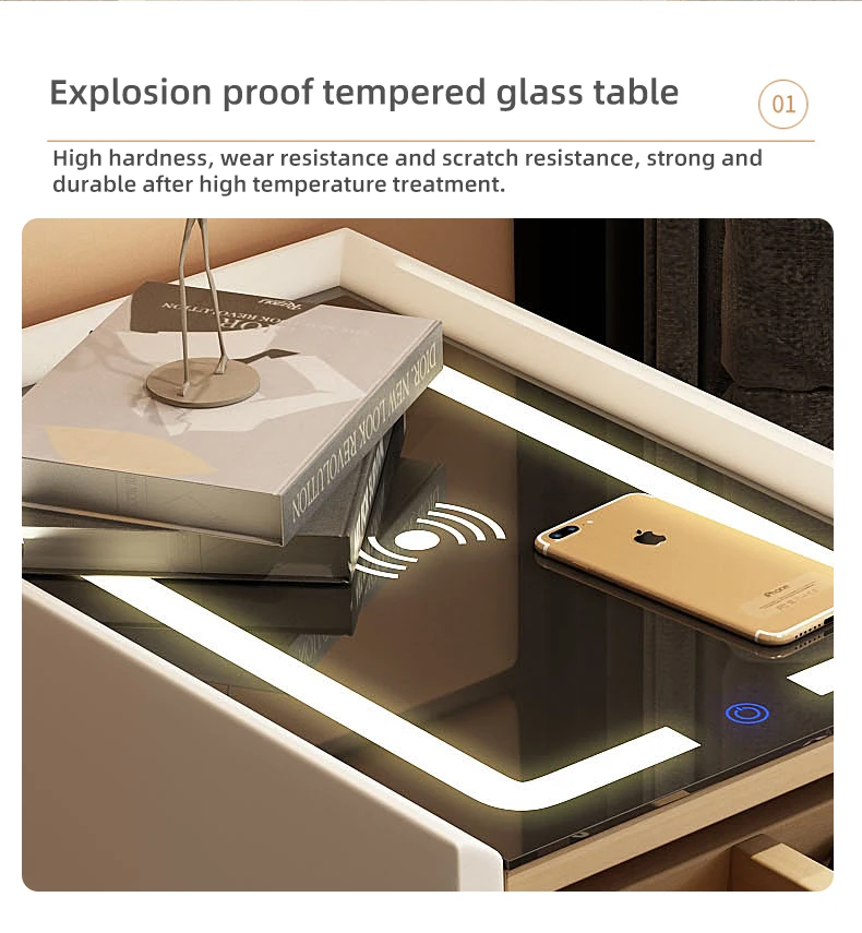 Wooden Bedside Cabinet Table Bedroom Nordic Bedside Creative Smart Nightstand Side Table With Wireless Charging