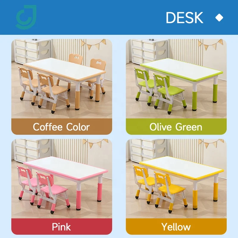 PP Material Kids Table and 4 Chairs Set Height Adjustable Desk Painting Desktop Toddler Furniture As Study Desk Dining Table