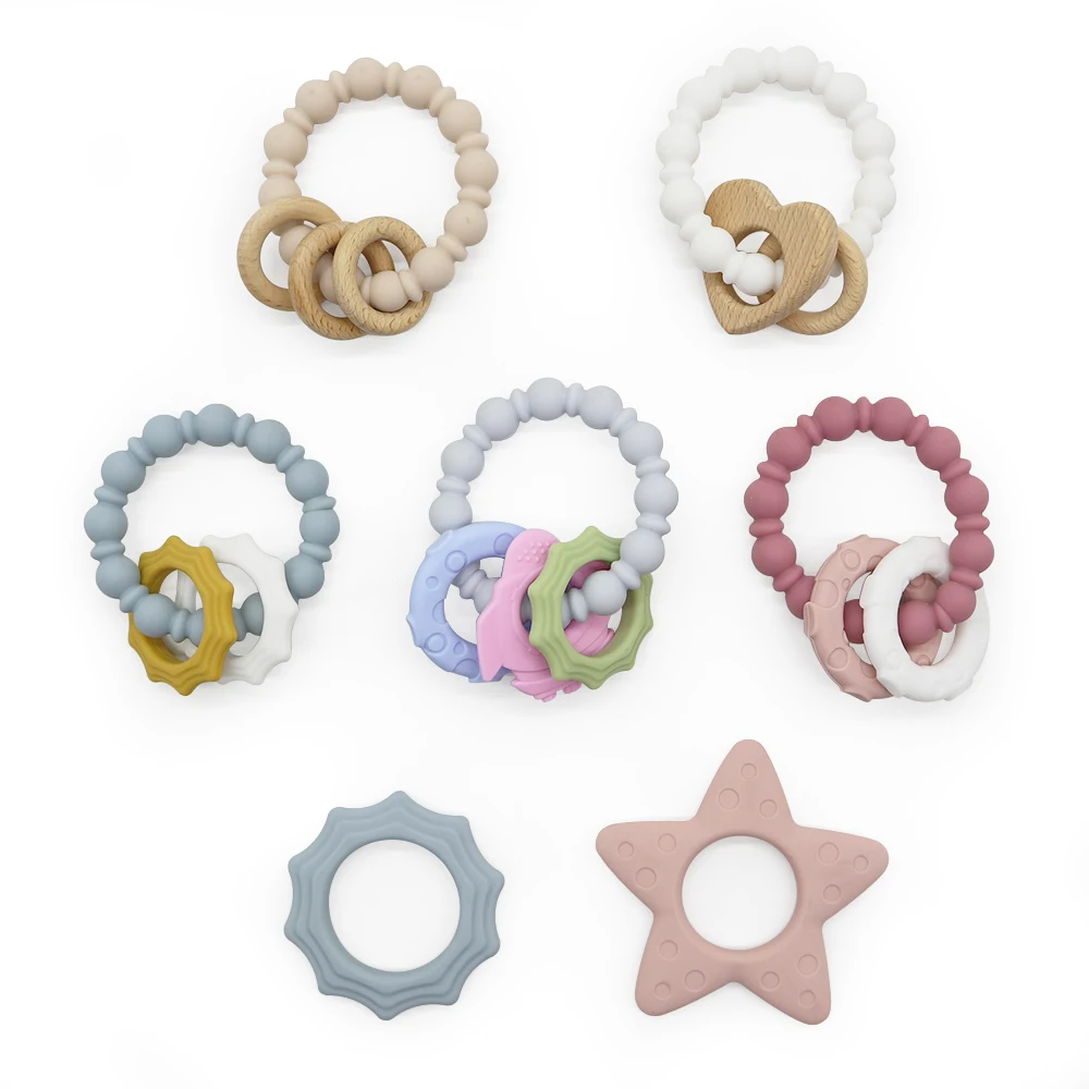 Новинка, оптовая продажа, сенсорный производитель, соска-Кормушка, животные, деревянные кольца, гвоздики, Детские Прорезыватели для зубов, силиконовые игрушки для прорезывания зубов