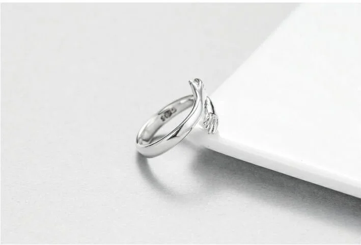 Hug Ring Vintage Adjustable s925 Silver Carving Couple Love Hug Hand Rings