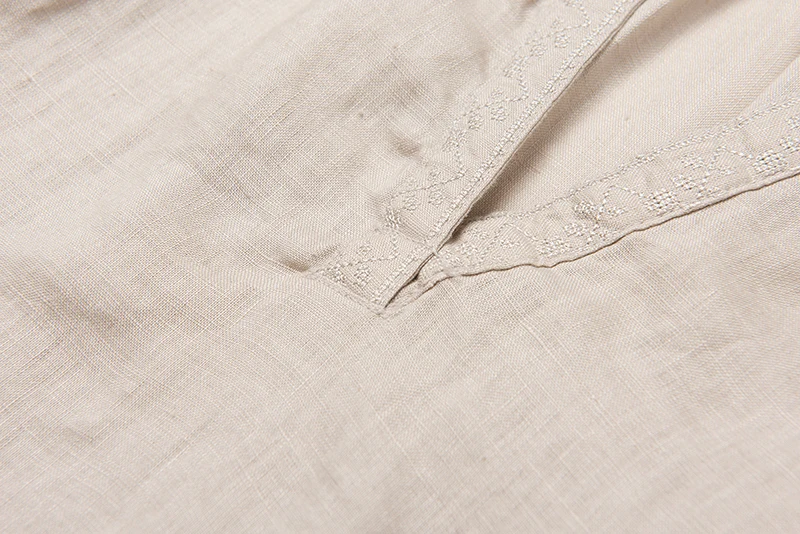  OEM ODM V-neck Embroidered Sexy Ladies Summer Elegant Casual 100% Linen Women Long