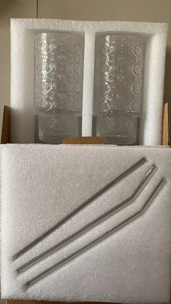 16oz Vintage Embossed Glass Cups Ice American Coffee Cup Stackable Bead Pattern Drinking Glasses