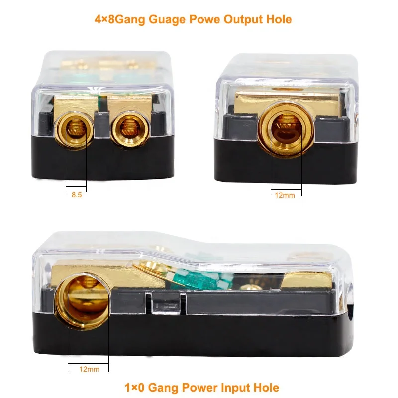 AUDIO Copper 0/4 Gauge to 4/8 Gauge 60 Amp Mini ANL 2 Way Fuse Holder Distribution Block