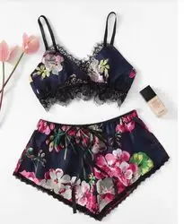 Fast Shipping women satin short pajama silk  lingerie set