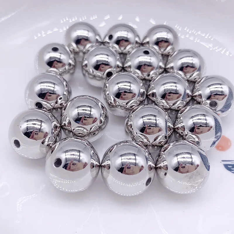 Wholesale 3mm-30mm Round Shape Imitation Plastic Silver Plated Pearl Beads