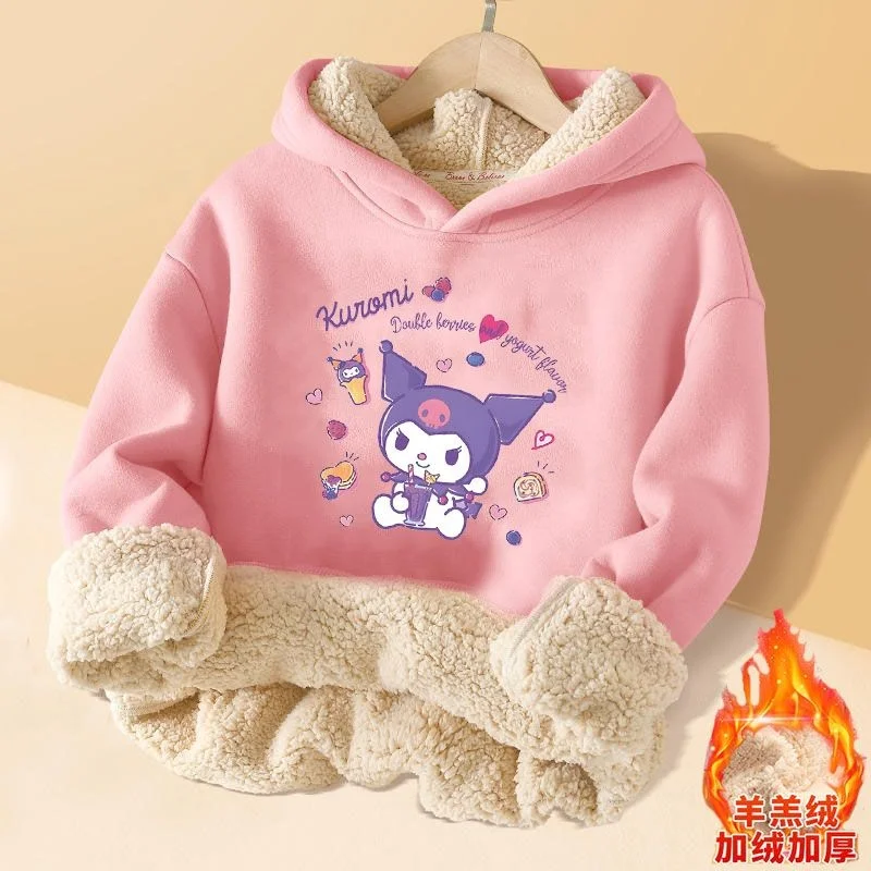 New Animation Kuromi Cartoon Children Cashmere Hoodie Winter Flannel Thicken Girl Jacket Sanrioed Mymelody Cartoon Printing Coat