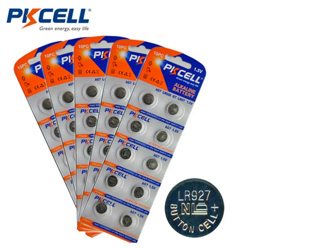 PKCELL button cell battery 1.5V AG7 LR57  LR927 LR195 Alkaline Button Cell 2B 5B 10B Battery for watch