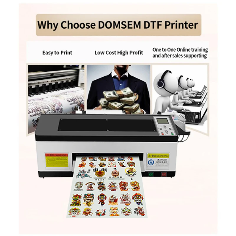 DOMSEM Hot Sell 30cm A3 Dtf Printer Desktop with XP600 Printhead Dtf Printer For Pet Film T-shirt Printing Machine