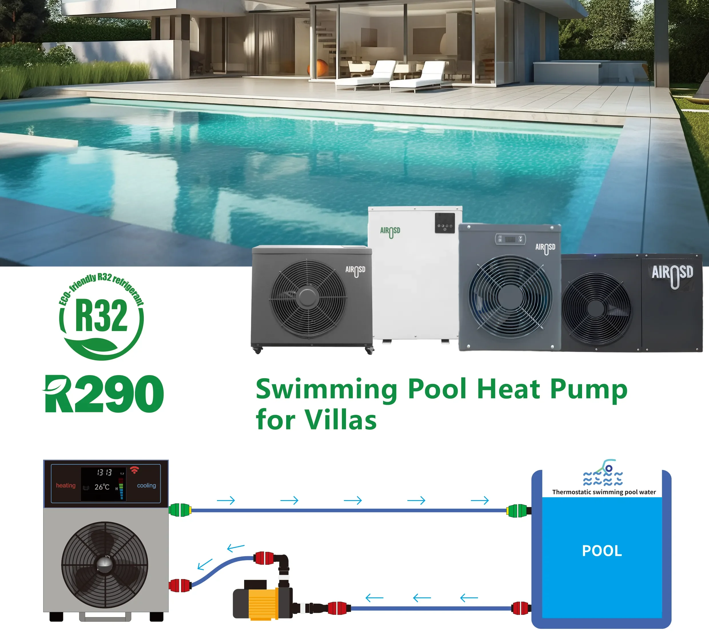 DC Inverter Swimming Pool Heat Pump With Constant Temperature