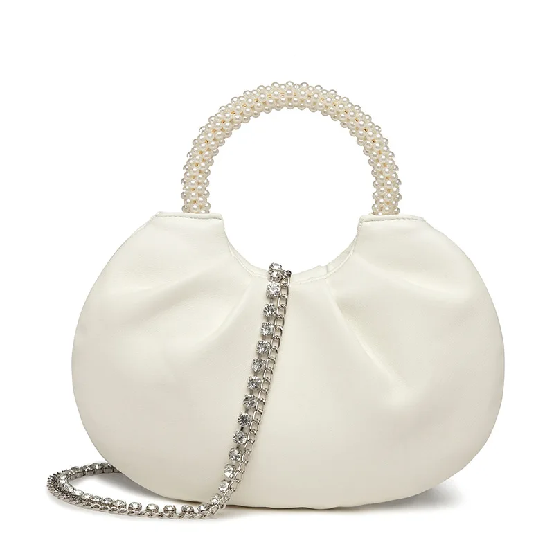 Trend cloud bag folds new pearl ring handbag shoulder messenger bag chain female bag