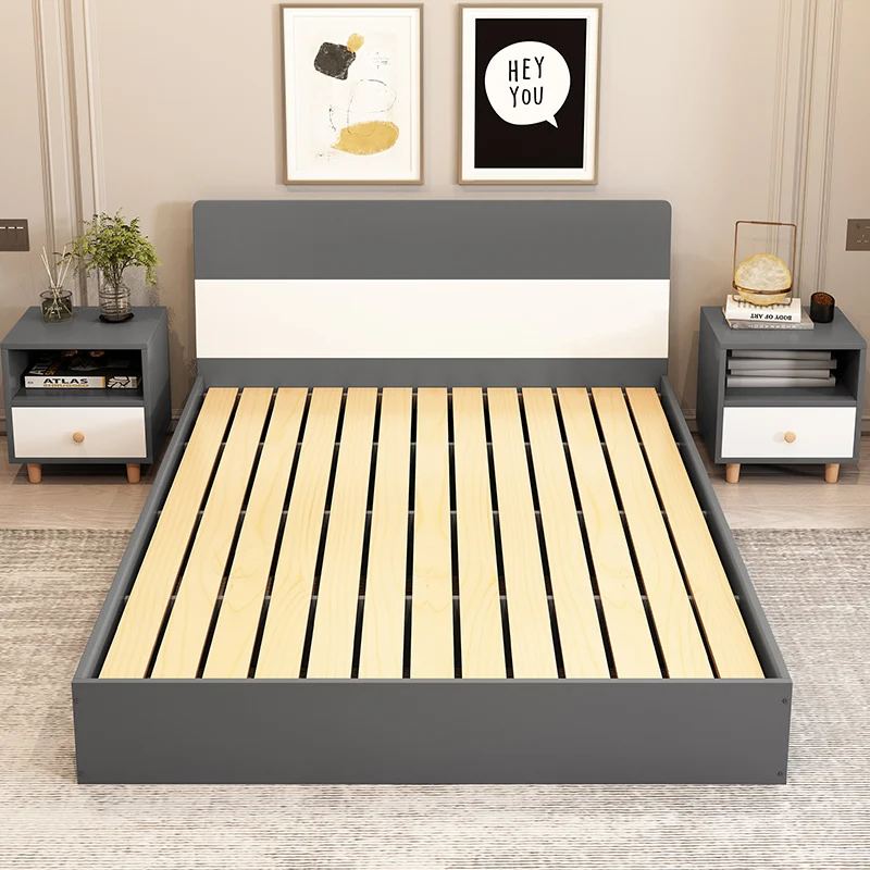 Modern Queen Double Wood Frame Bed Wood Frame with Headboard Queen Upholstered Bed