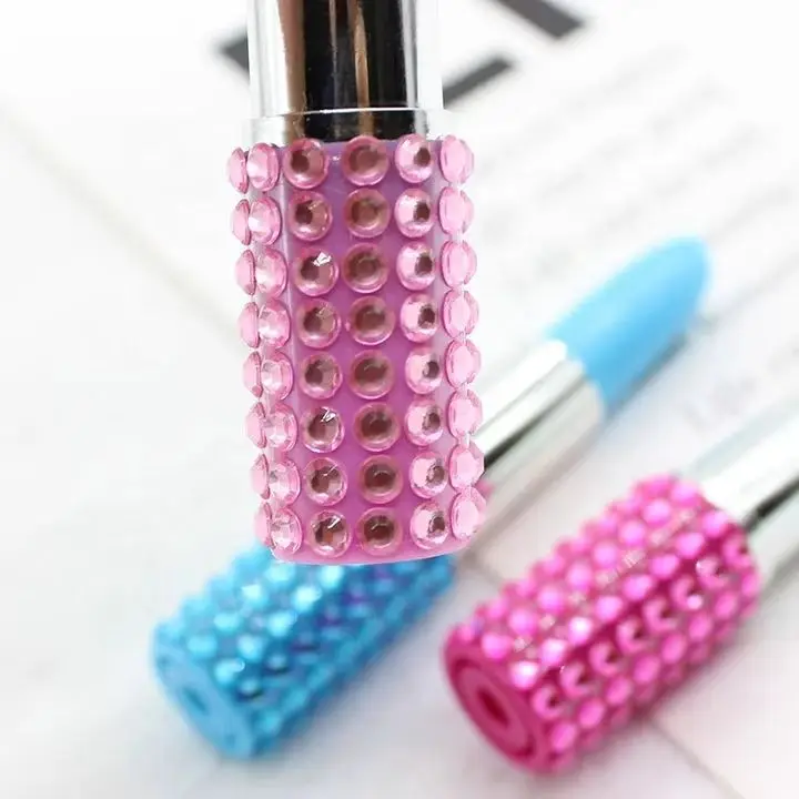 Creative stationery cheap cute diamond lipstick shaped ballpoint pen custom gift