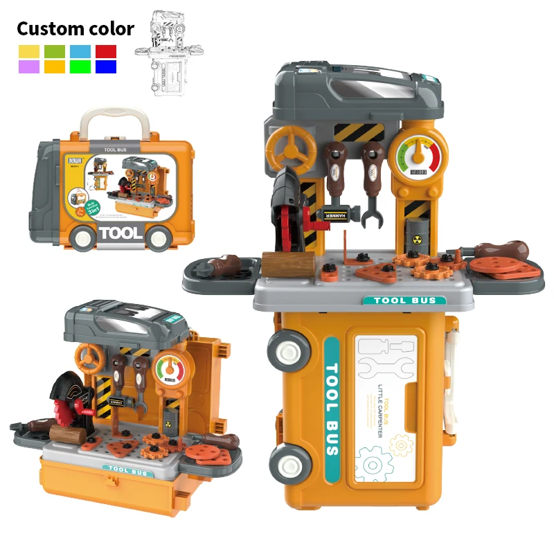 Leemook Workshop Play House Construction Table 3 In 1 Portable Bus Pretend Play Kit Toy Kids Tool