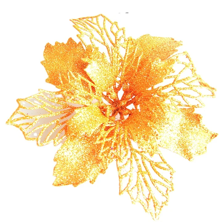 Christmas Tree Ornament Floral Decoration Glitter Artificial Silk Poinsettia Flower