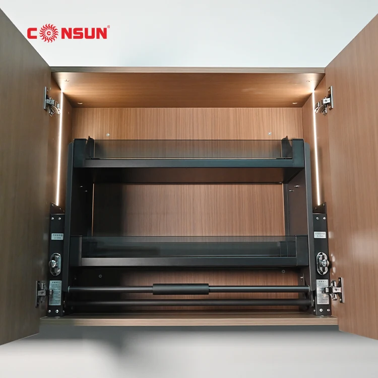 Kitchen Storage Accessories Modern Metal Iron Lift Basket Adjustable Pull-Down Shelves Cabinet Elevator Basket