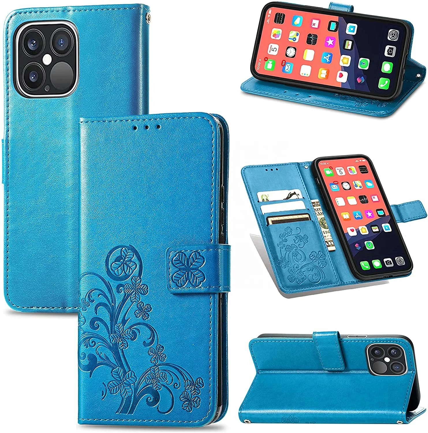 AOYIYA Card Holder Flip Wallet Protective Cover Embossed Flower for Women and Girls for Samsung A32 5G/A03S/A52s 5G/A12