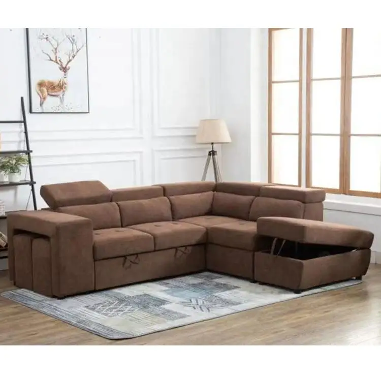 High Quality Corner Sofa Cum Bed Living Room Apartment Pull Out Sofa Bed With Storage Ottoman