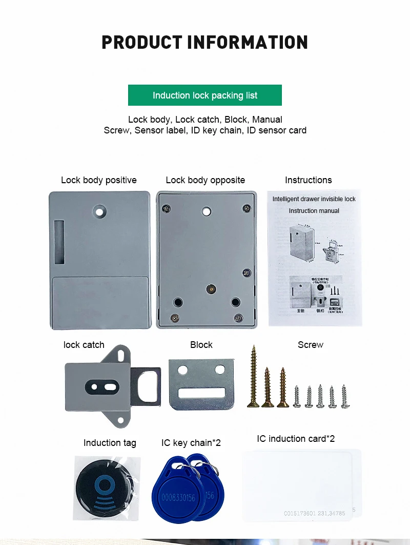 New Design Hidden Rfid Card Smart Magnetic Cabinet Lock Silver Black Drawer Safety Rfid Drawer Lock