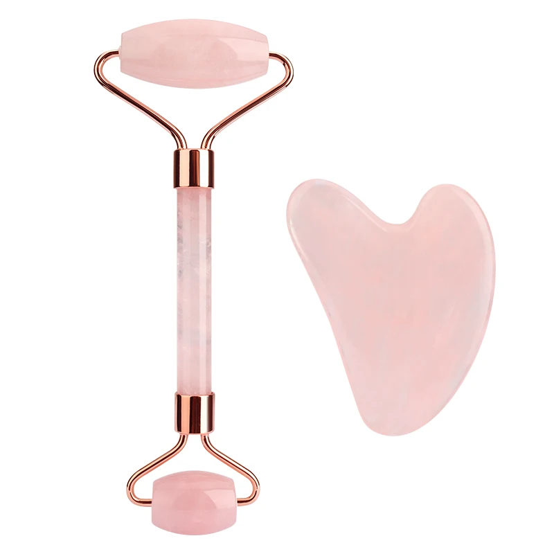  custom private label box 100% natural stone pink rose quartz gua sha tools set and facial massage jade roller with