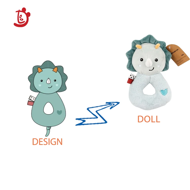 ODM custom high quality baby soft rattle sensory toys Cute baby dinosaur toy stuffed animals baby rattle