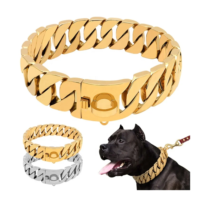 pets accessories 2022 Collares Para Perros Dog Cat Leash Stainless Steel Cuban Link dog chain collar gold cuban link dog collars