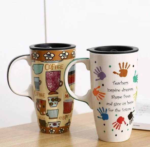 16oz Tall Coffee Mug Ceramic Wholesale Travel Mug with Lid Custom Coffee Mugs Holder Porcelain Camping Standard Advertising