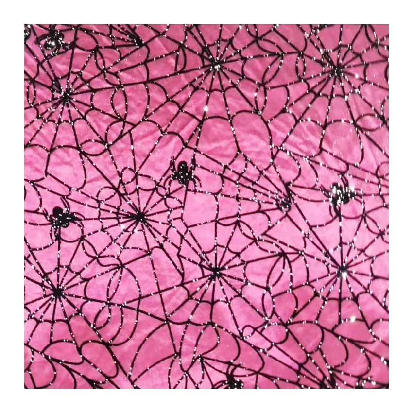 HG6112 Latest Design Halloween Glitter Spider Web tulle mesh Fabric