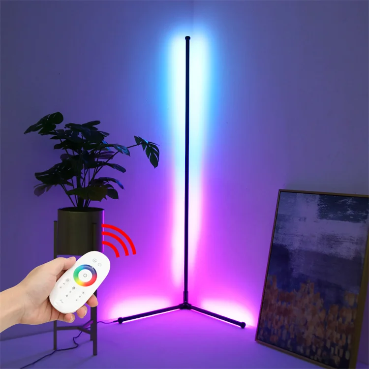 Wireless Remote Control Minimal Corner Floor Lamp Rgb Color Changing Dimmable Led Linear Modern Standing Light Floor Lamp