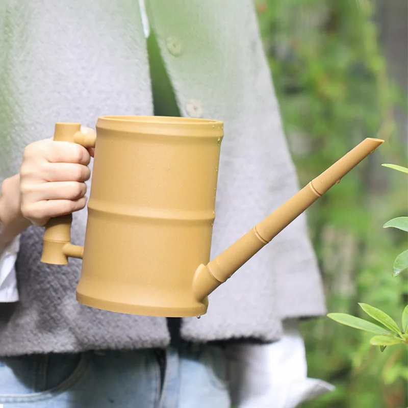 New Chinese wind bamboo tube watering pot plastic garden tools home gardening green plant long mouth watering pot