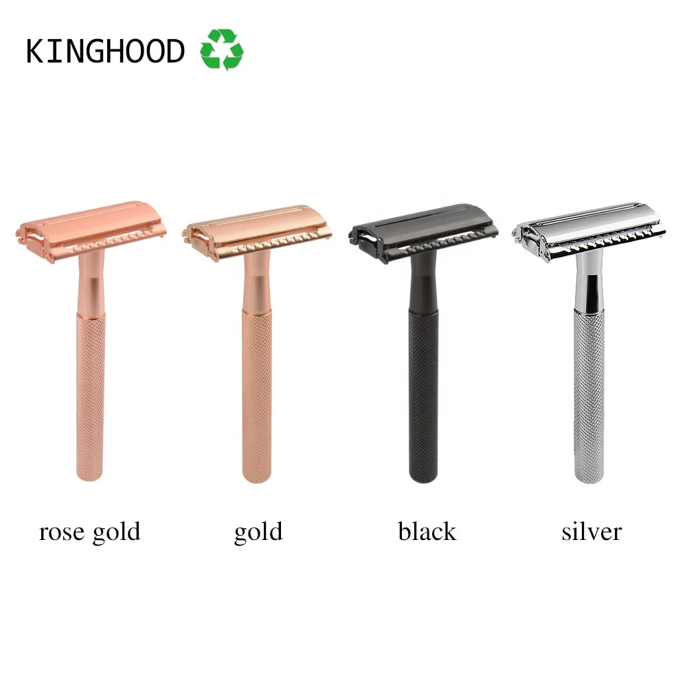 Mens Straight Blades Safety Razor Gold Stainless Steel Double Edge Shaving Razor