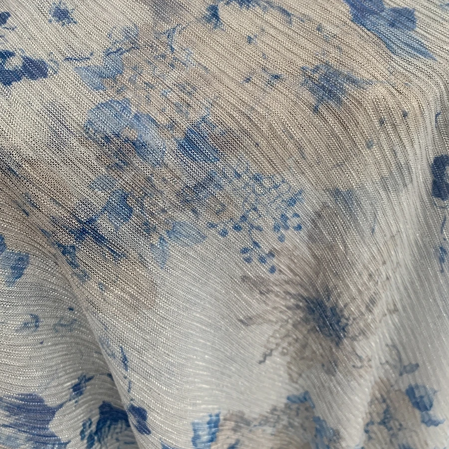 Customized high-density knitted lightweight perspective lurex digital printing and pleated fabric
