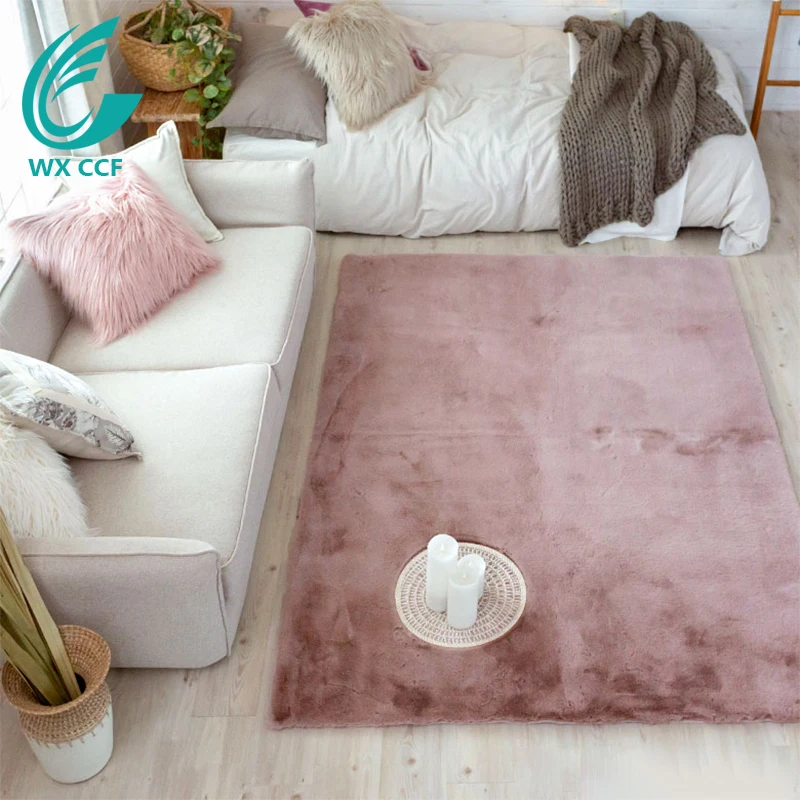 Soft Cozy Living Room Faux Rabbit Fur Rug Square Shape Microfiber Adult Rectangle 100% Polyester Shaggy Carpet / Rug Factory