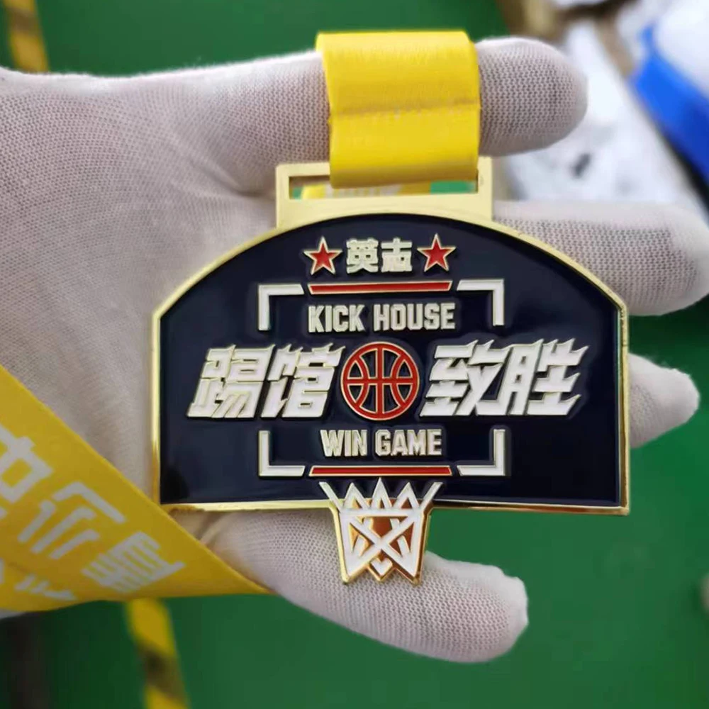 Custom  full in color  Zinc Alloy AmericaSport Creative OEM North Ribbon Logo Style  Technique Games basketball Medals