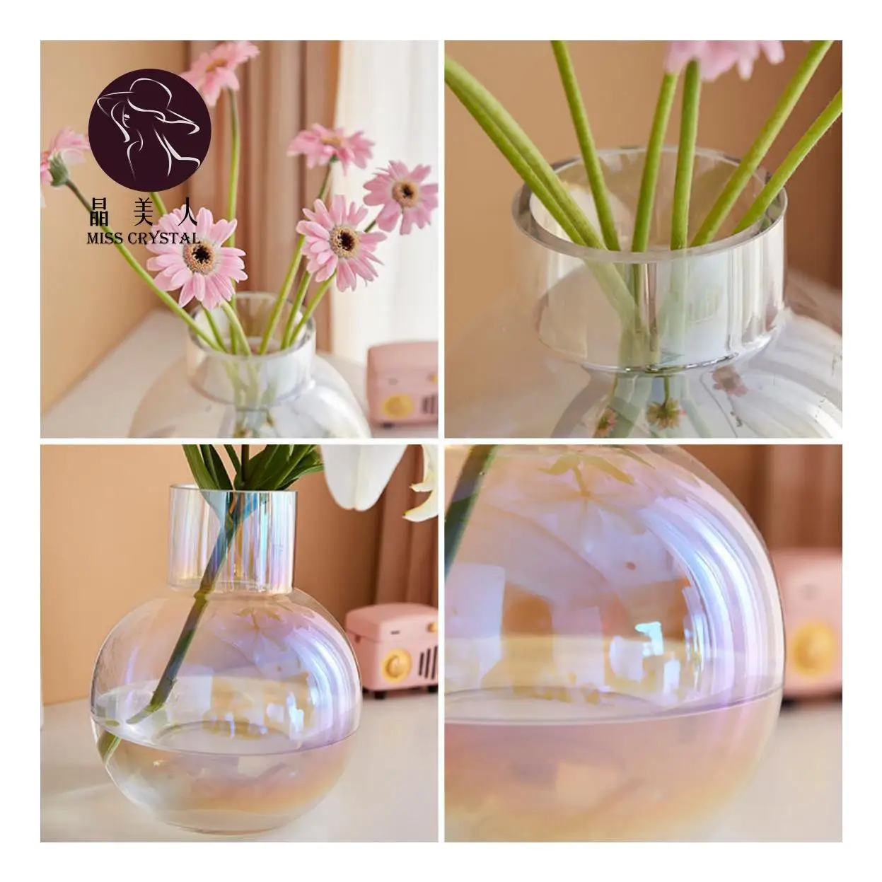 Simple Nordic style Ball Shape Smooth Glass Vase Modern style Clear Glass vase for Wedding and Home Decoration