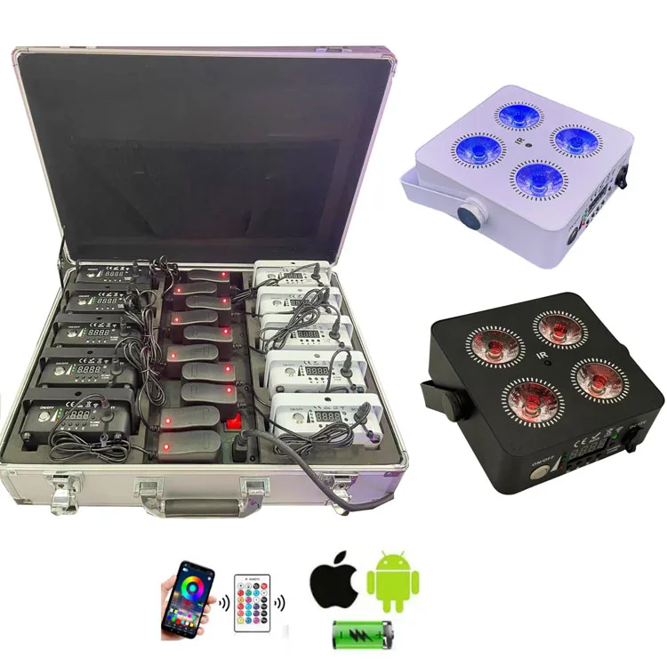 10Pcsx1case Smart DJ Mini S4 Uplight 4X18w RGBWA UV 6In1 Battery Power Uplight Wireless DMX LED  Party Par Light