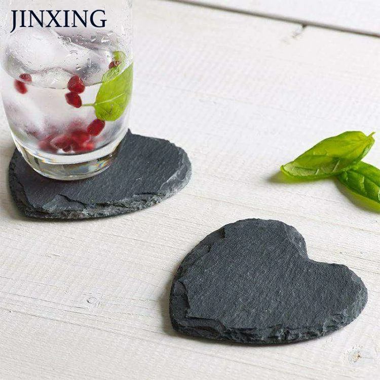 2022 Latest Design Best Selling Wholesale Round Black Natural Slate Custom Cup Coaster With Cork Mats