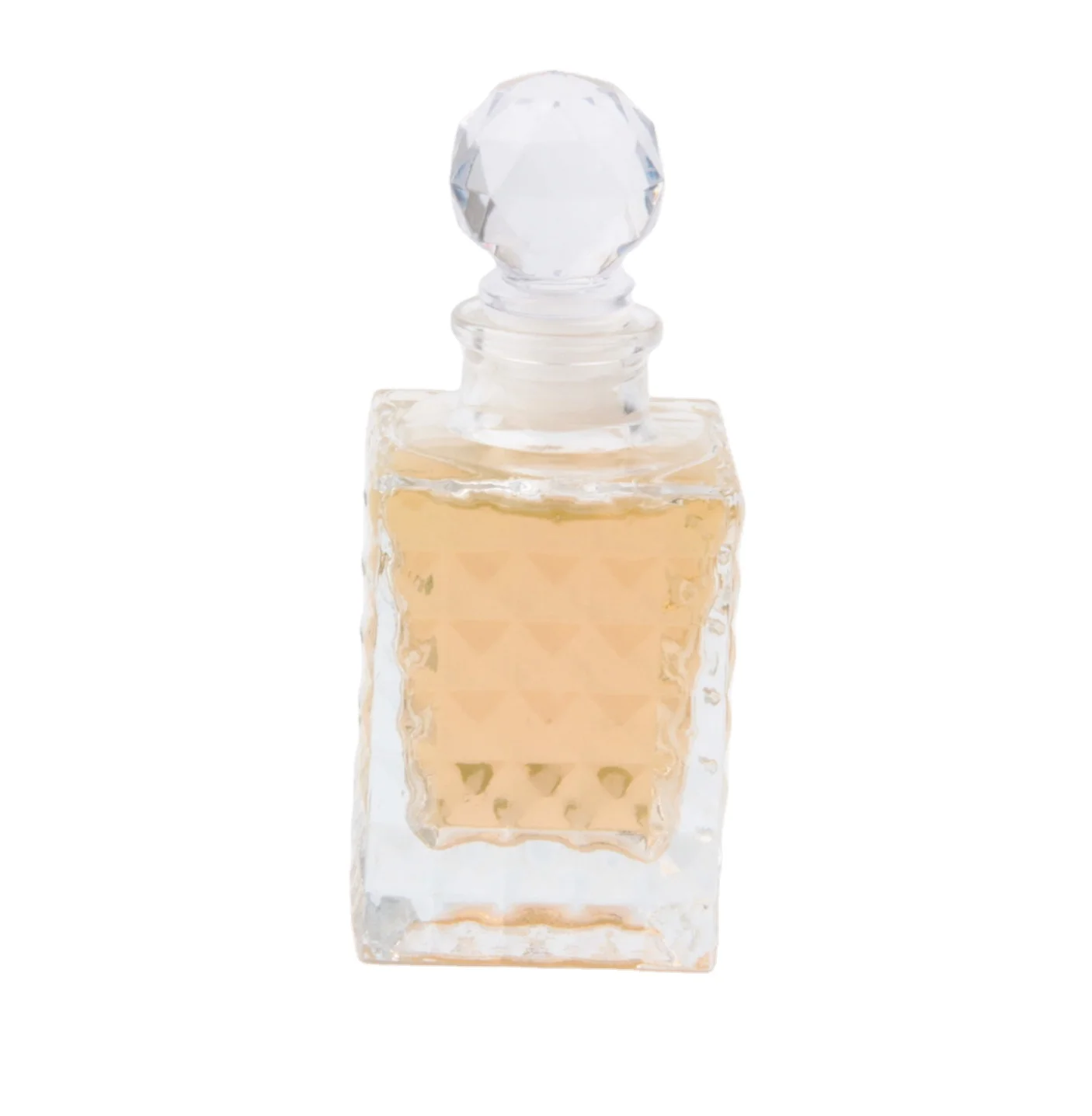 Support customization crystal embossed square 100ml Glass Aromatherapy Jar perfume bottle Fragrance with plastic ball lid decor