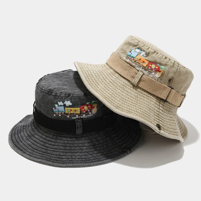 gorras wholesale  foldable jean distressed washed cotton denim bob fishing hats custom embroidery logo bucket hat with string