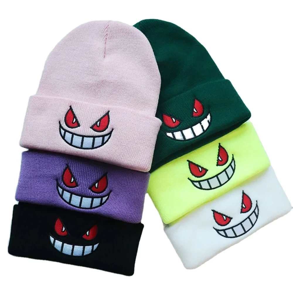 Unisex Winter Outdoor Beanie for Child Knitted Gengar Hood Hat for Kids Casual Outside Halloween Hats