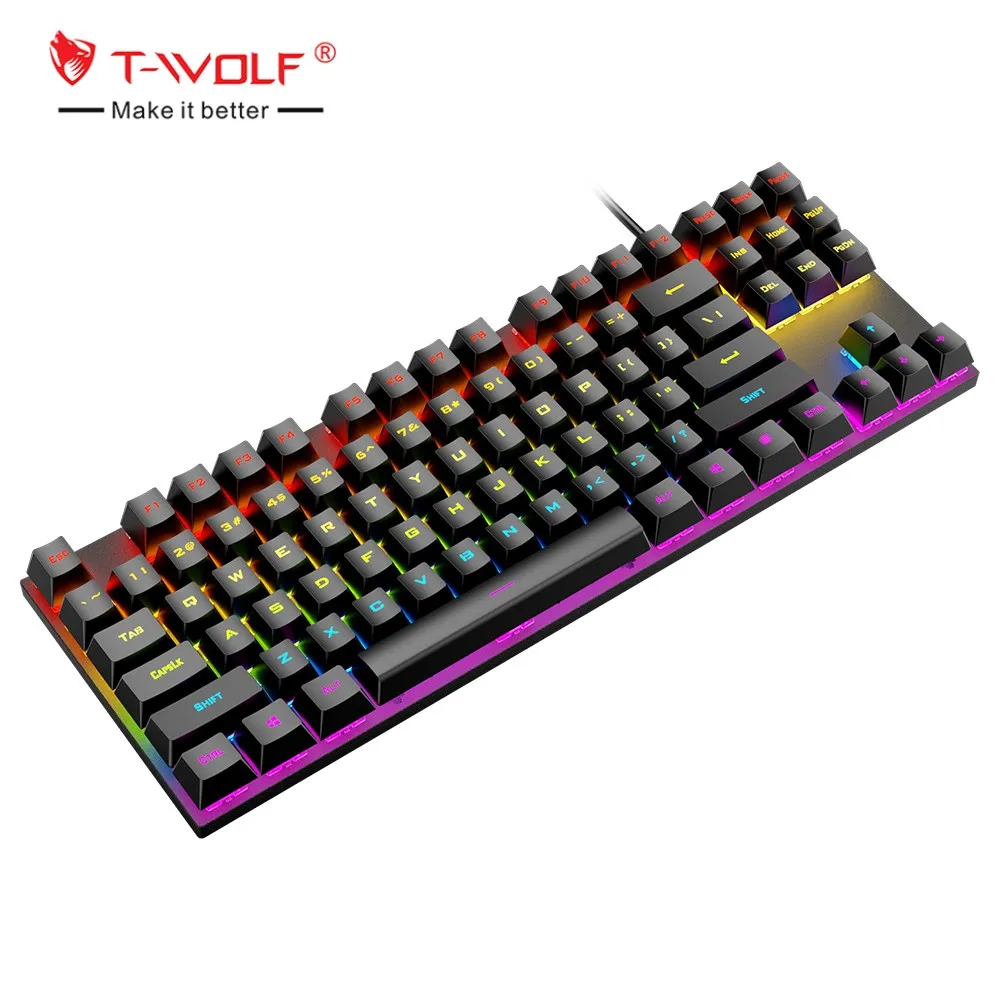 New design TWOLF T18 Multi-color RGB Light 87keys wired mechanical keyboard for Laptop Computer gamer