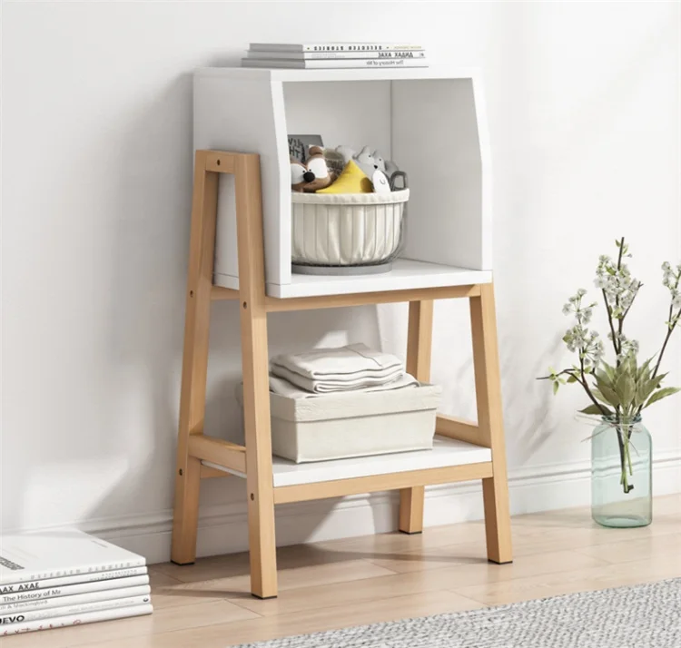 Nordic bedside shelf floor-to-ceiling bookshelf storage cabinet living room bedroom solid wood side cabinet simple